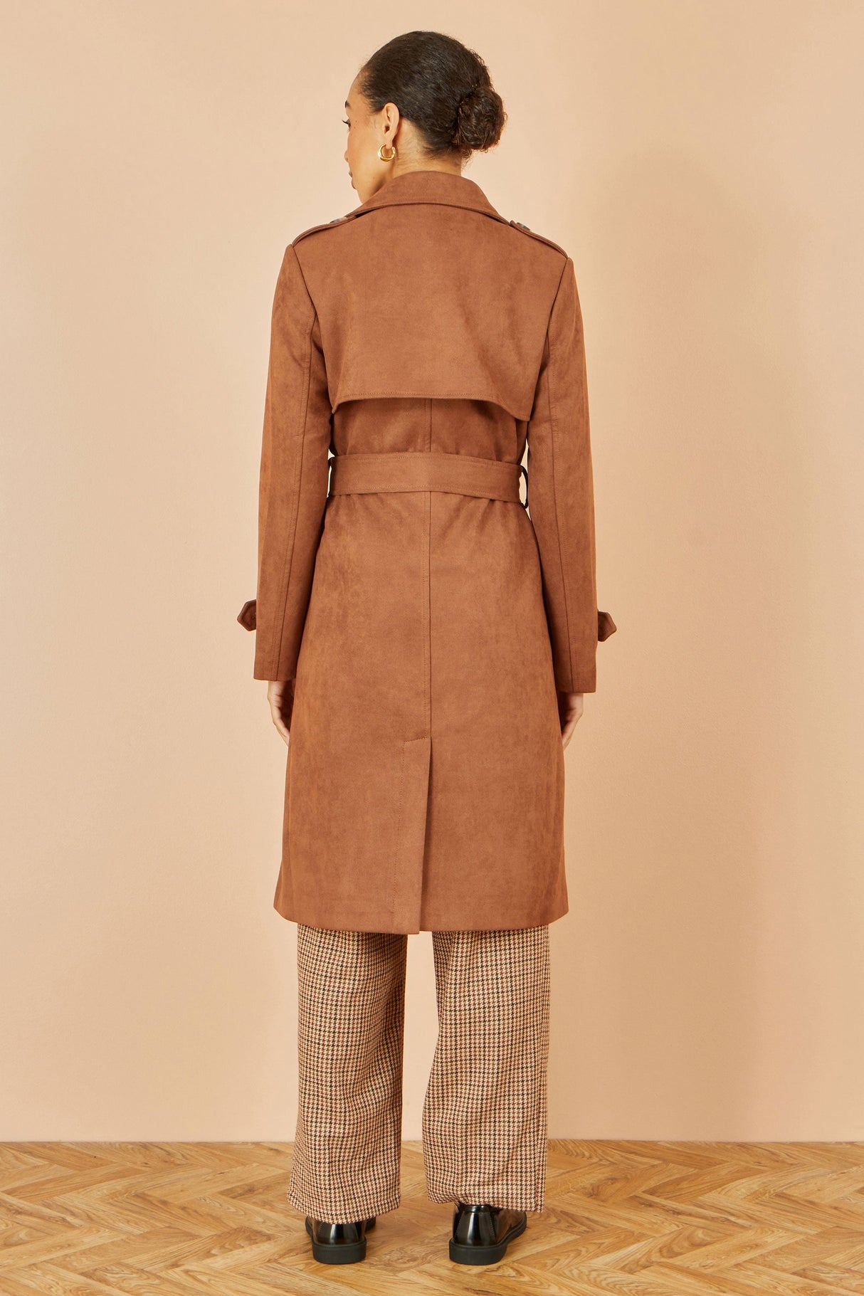 Yumi Brown Faux Suede Trench Coat