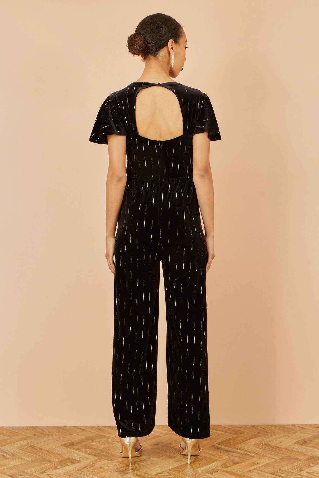 Yumi Black Foil Print Velvet Jumpsuit