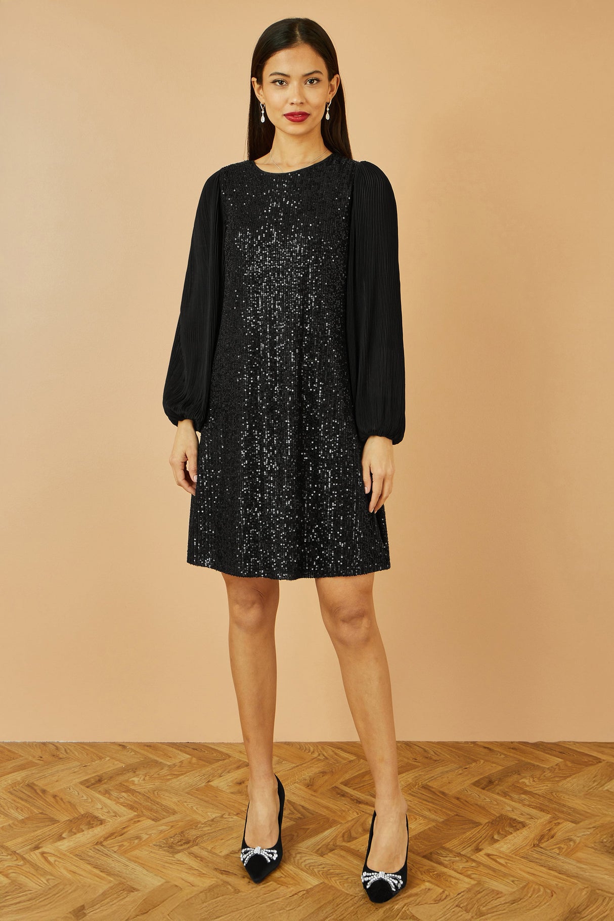 Yumi Black Velvet Sequin Tunic With Long Pleated Sleeves