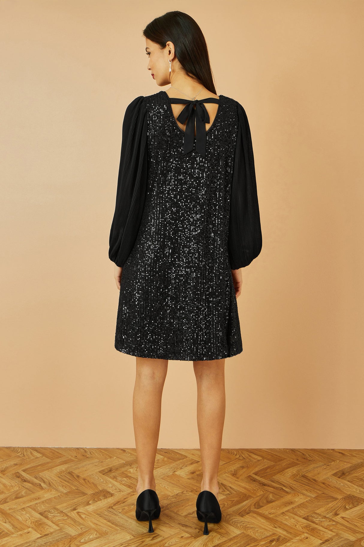 Yumi Black Velvet Sequin Tunic With Long Pleated Sleeves