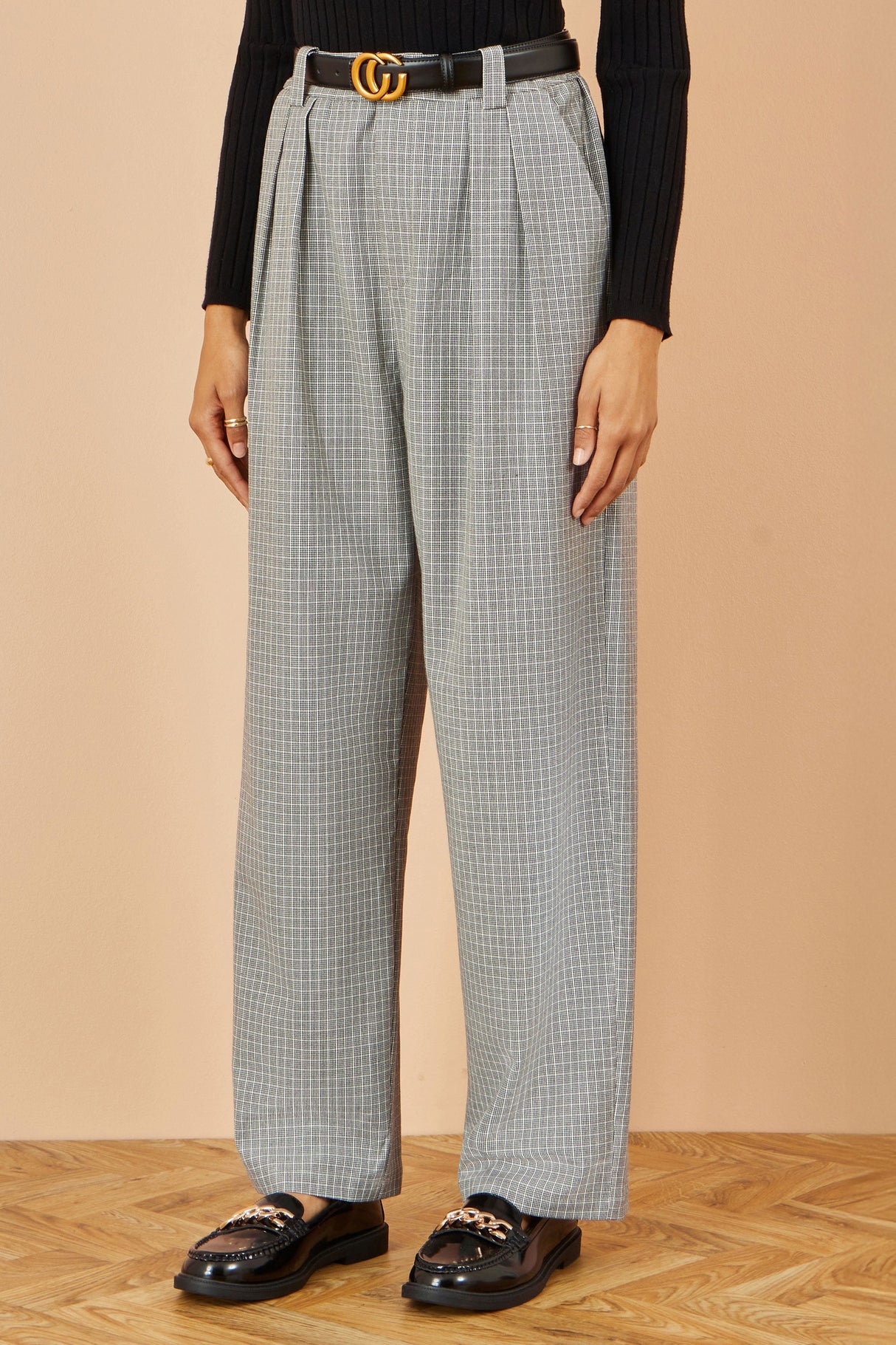 Yumi Grey Check Wide Leg Trousers