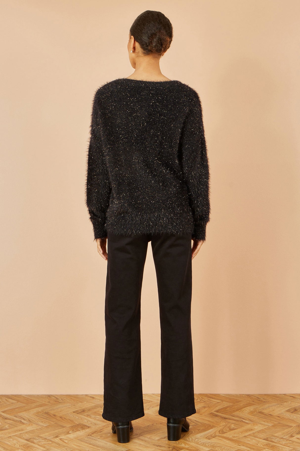 Yumi Black Metallic Fluffy Eyelash Relaxed Jumper