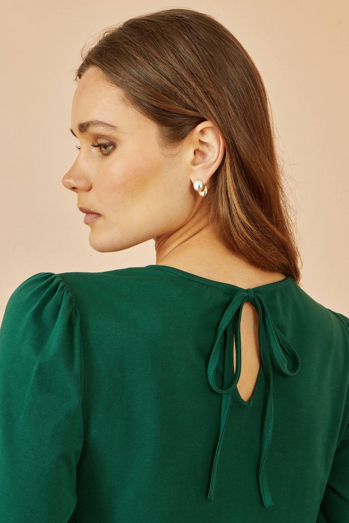 Yumi Green Stretch Cotton Jersey Long Sleeve Top