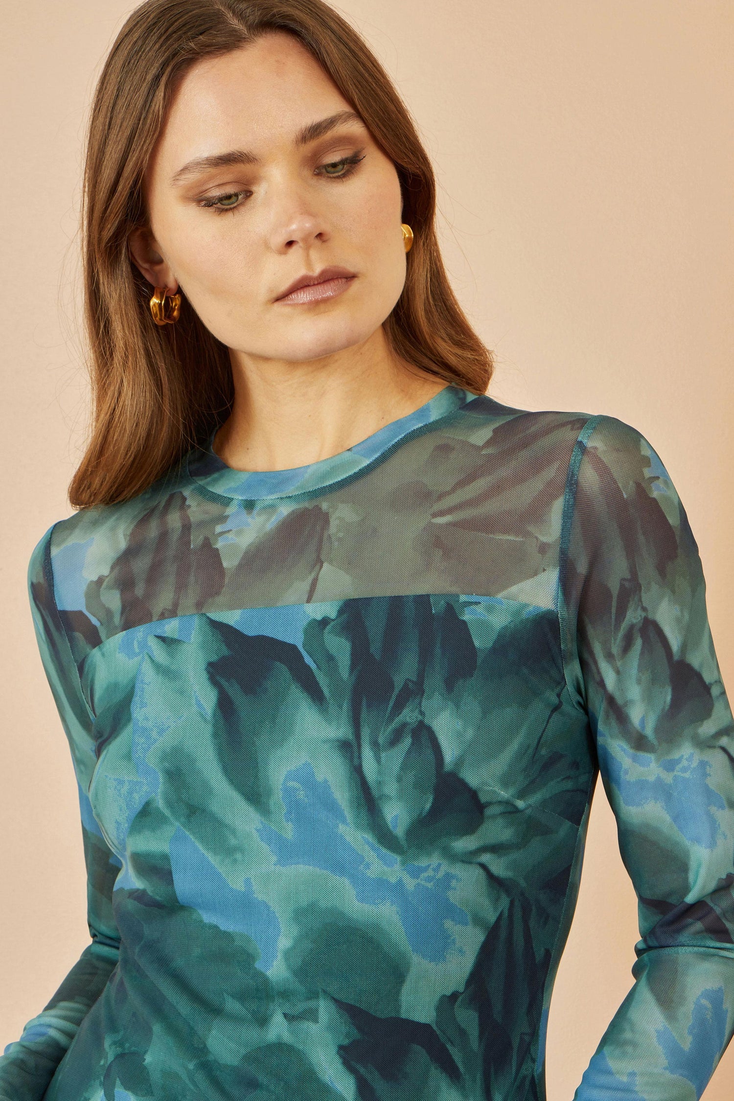 Yumi Green Floral Mesh Top