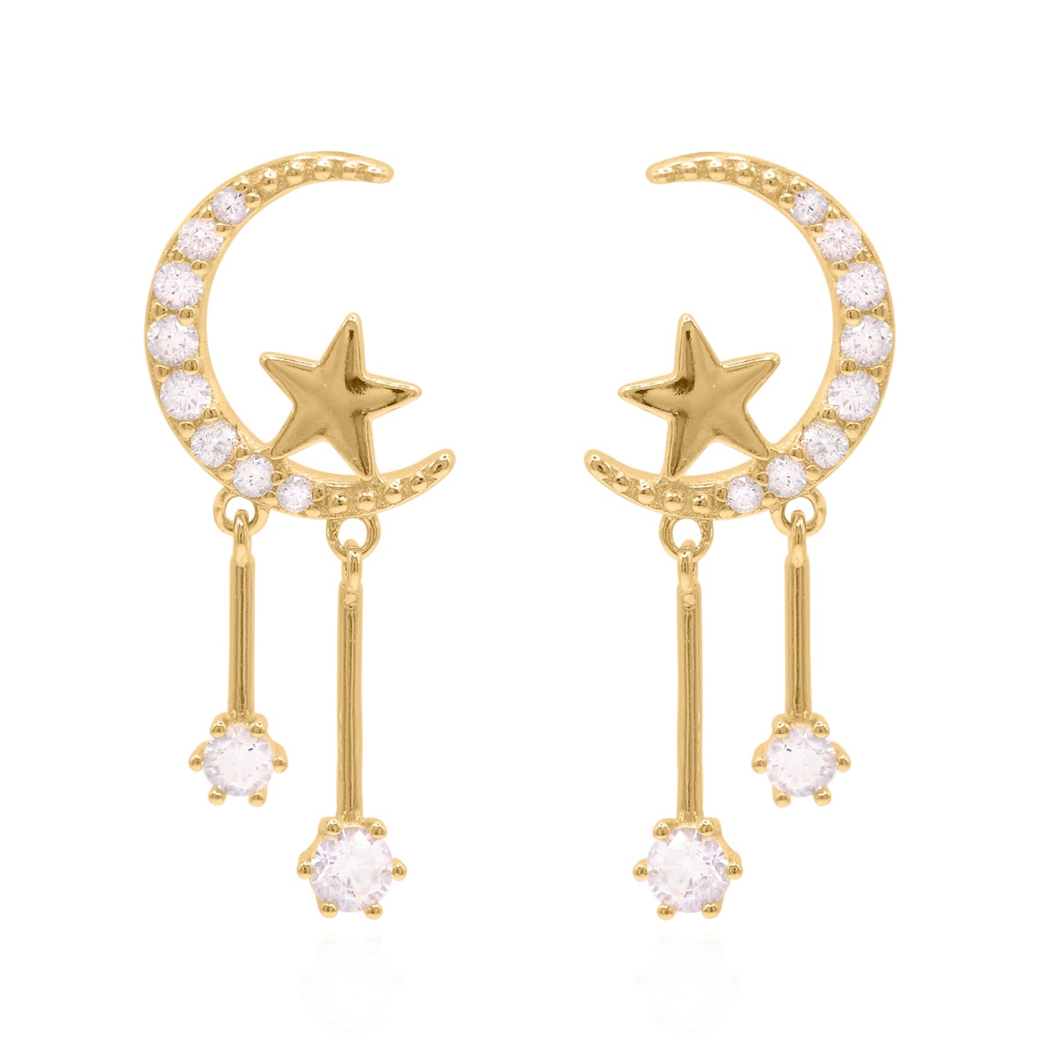 Zoe Moon & Star Drop Earrings | 18k Gold Plated