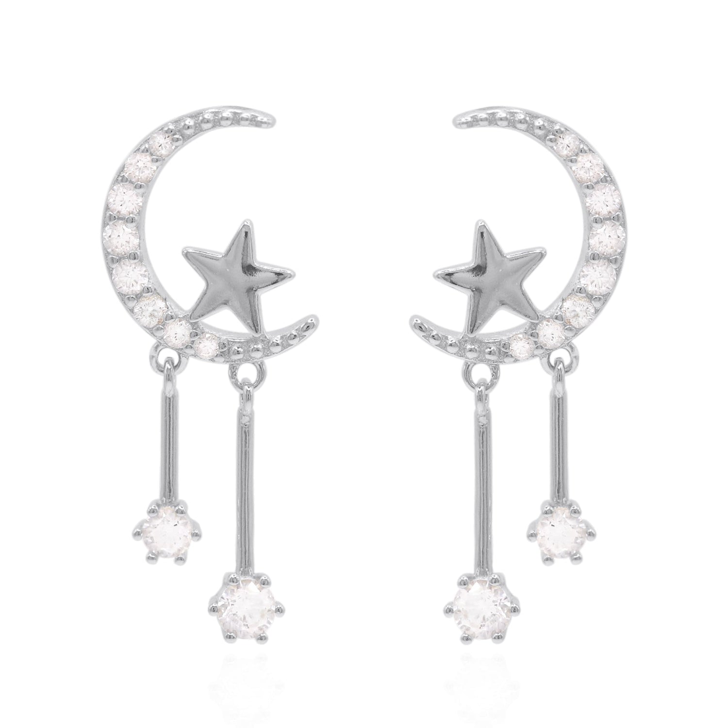 Zoe Moon & Star Drop Earrings | 925 Sterling Silver