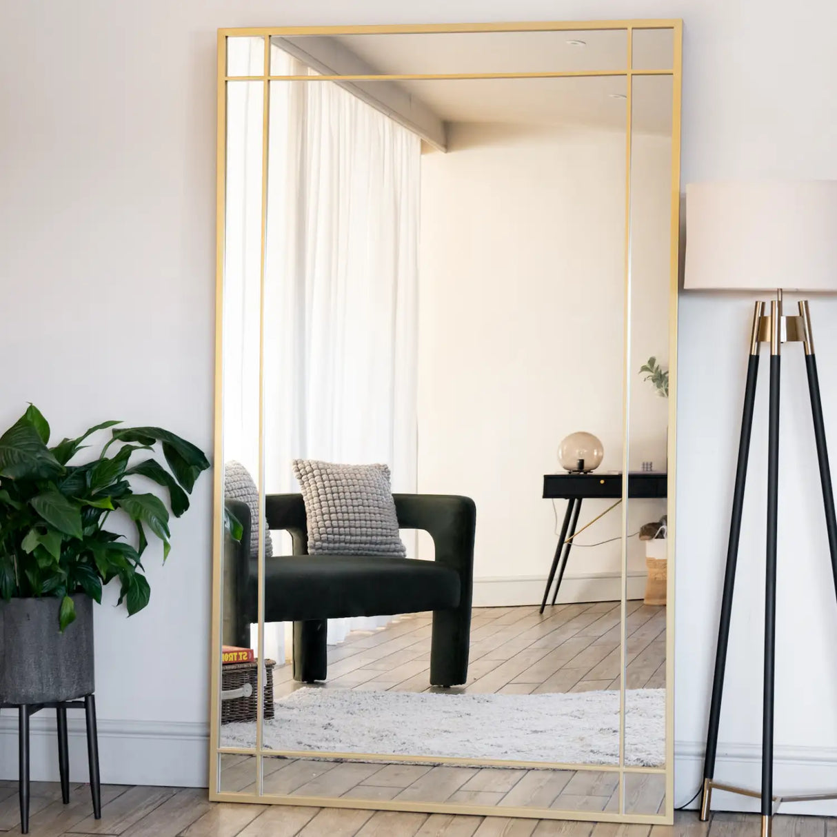 Aimi - Full Length Gold Metal Rectangle Window Mirror - 180cm x 105cm