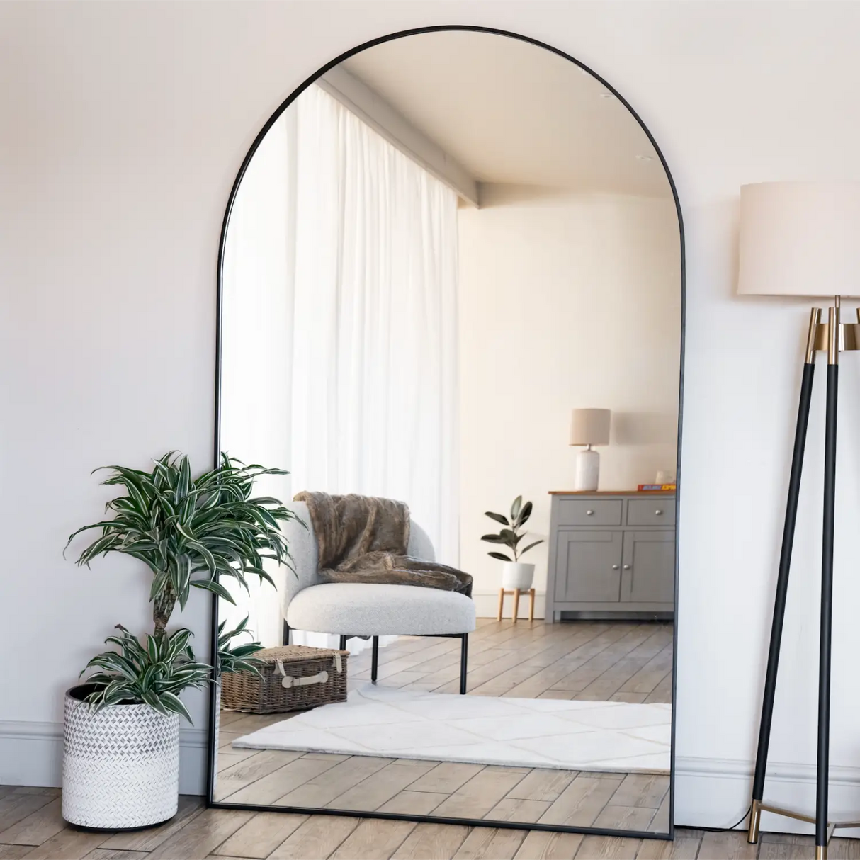 Akiko - Full Length Black Metal Arched Mirror - 180cm x 105cm.