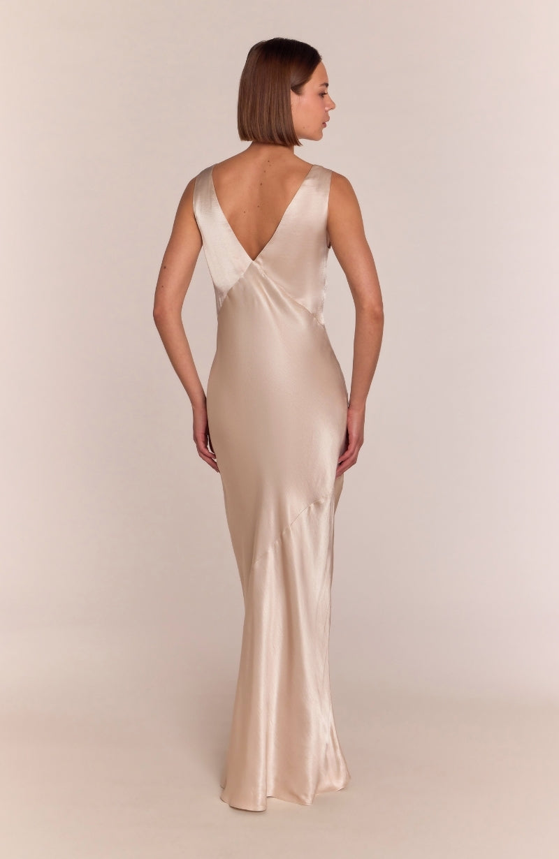 Amelia Dress in Champagne Satin
