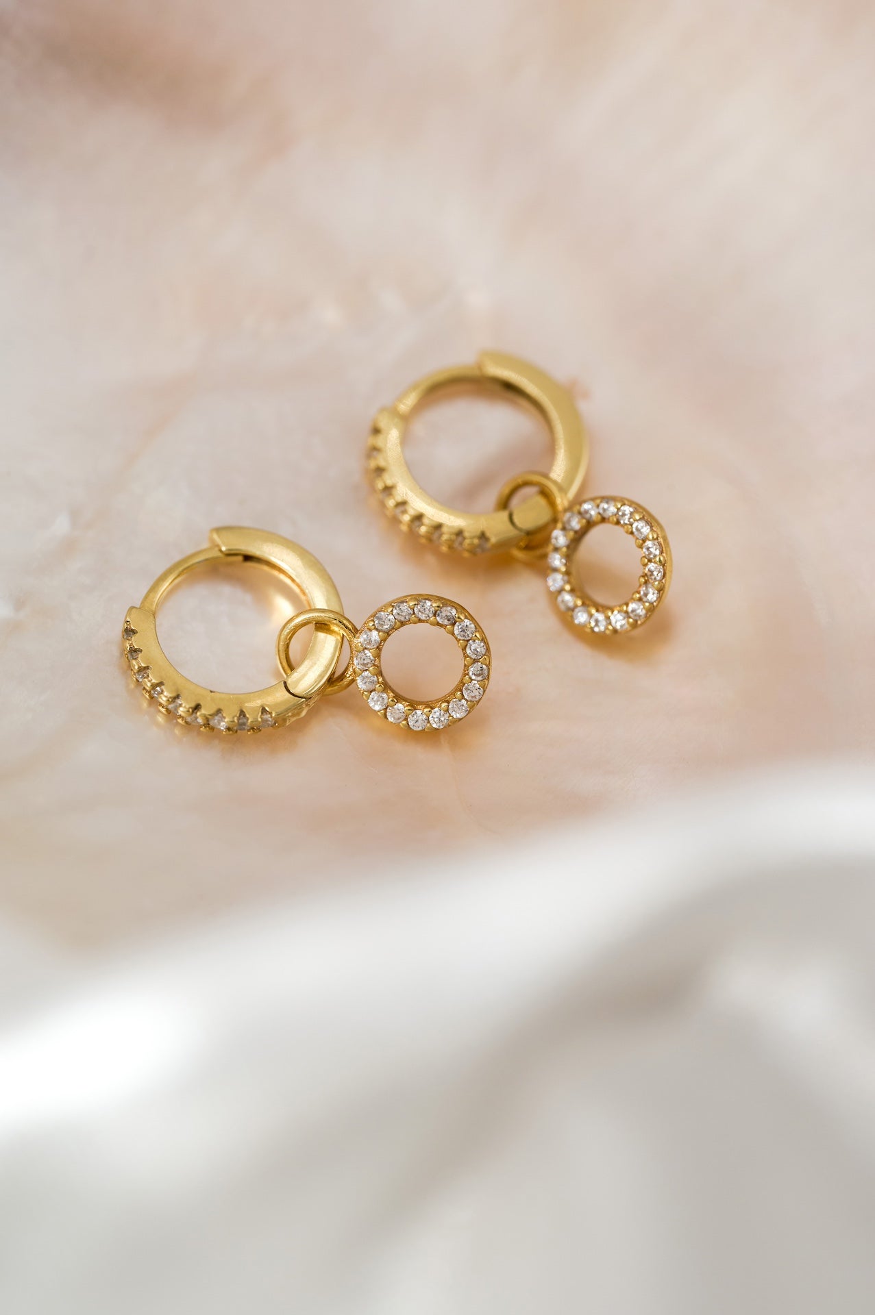 Circle Drop Hoop Huggie Earrings: Gold