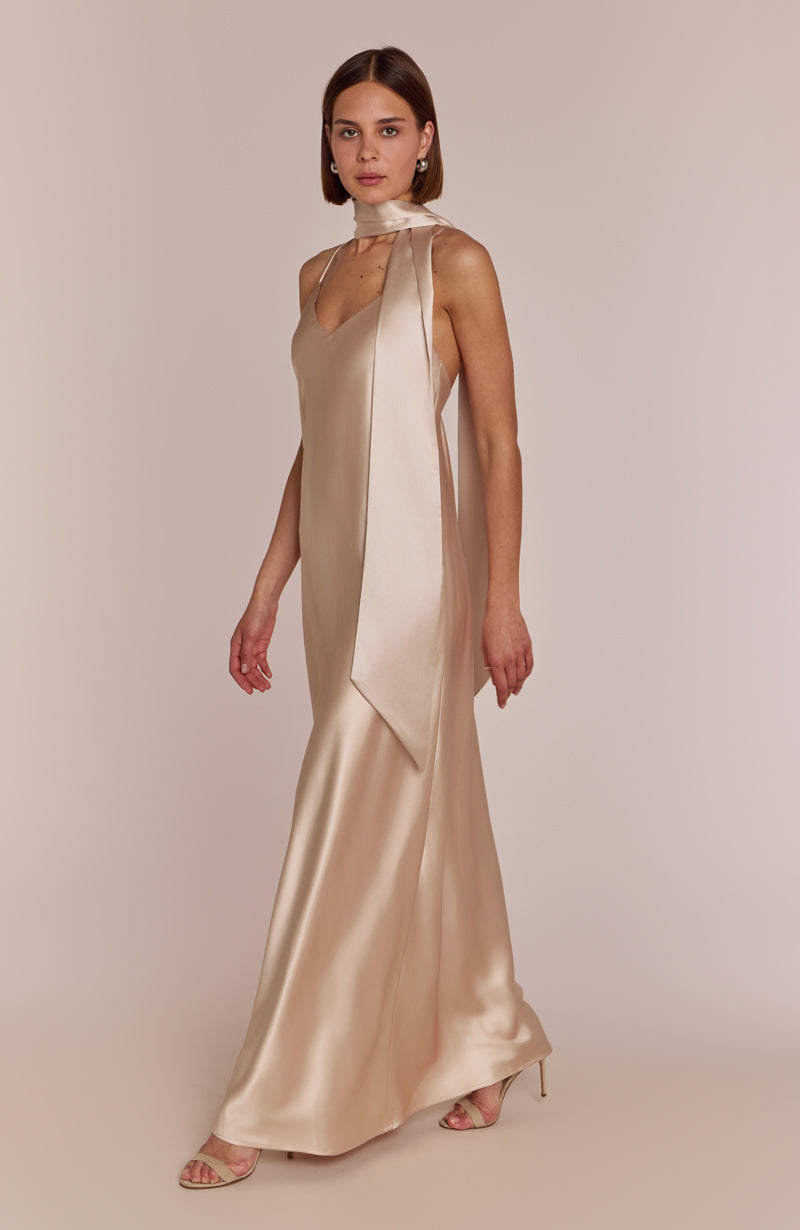 Brooklyn Dress in Champagne Satin
