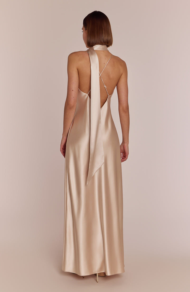 Brooklyn Dress in Champagne Satin