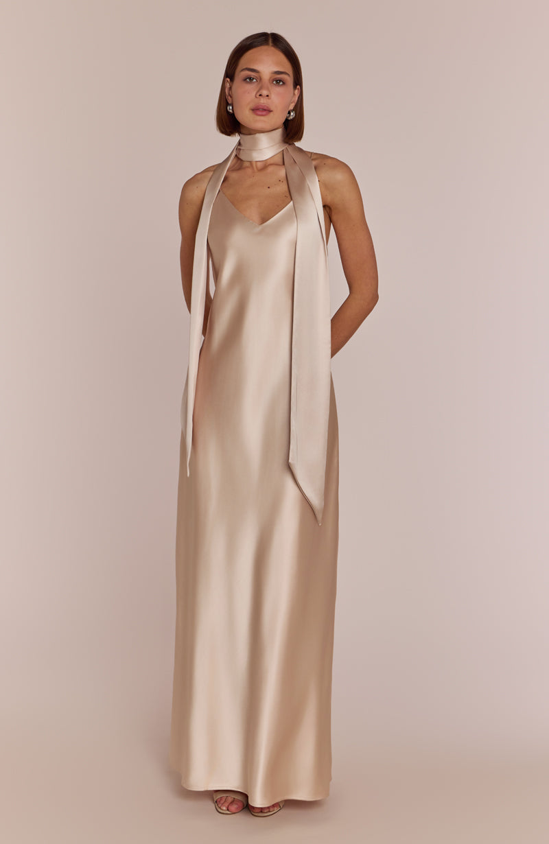 Brooklyn Dress in Champagne Satin