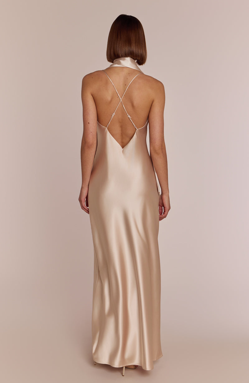 Brooklyn Dress in Champagne Satin