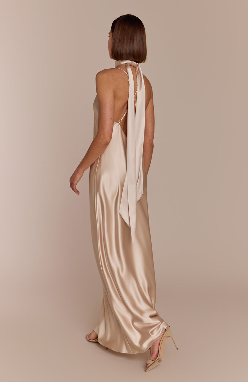 Brooklyn Dress in Champagne Satin