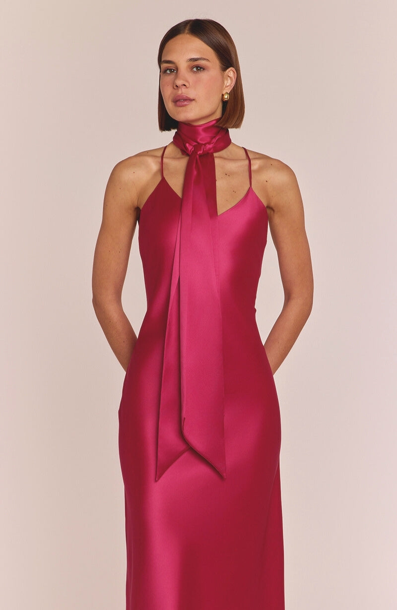 Brooklyn Dress in Hot Pink Satin