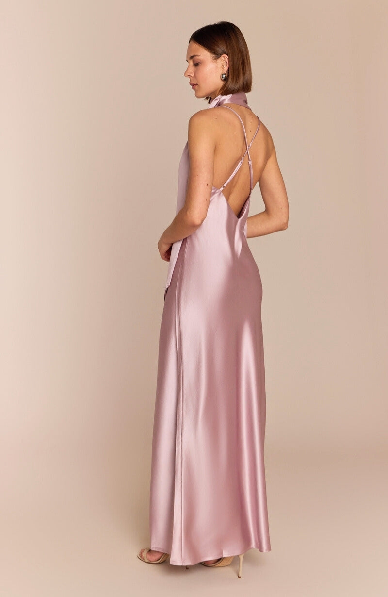 Brooklyn Dress in Rose Pink Satin