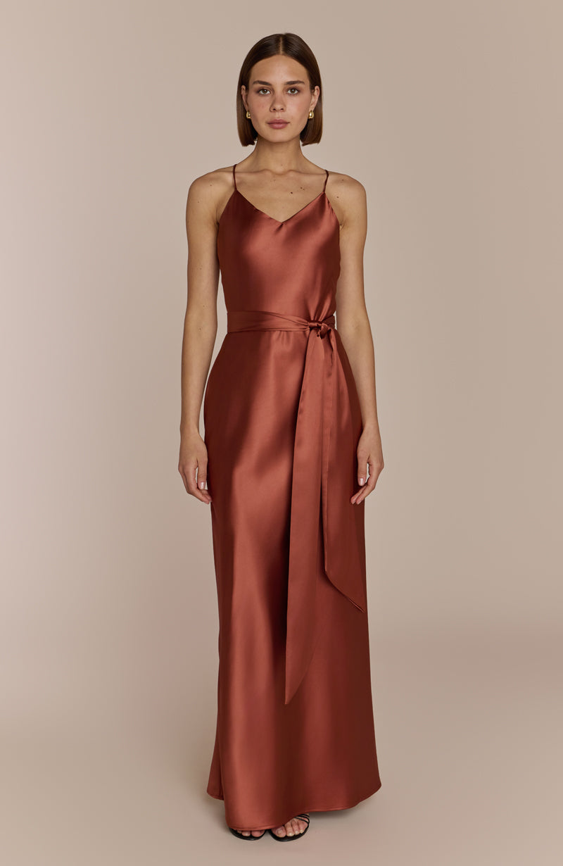 Brooklyn Dress in Terracotta Satin