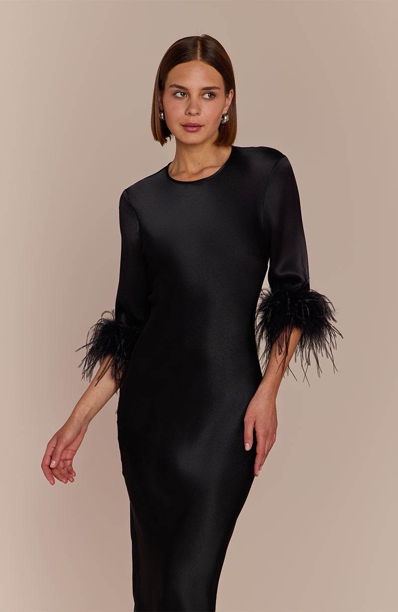 Dolly Feather Sleeve Dress In Black