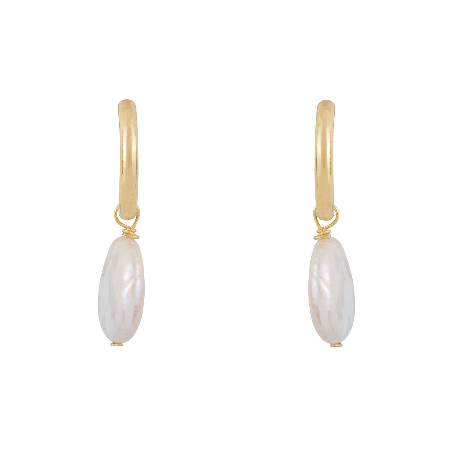 Round Pearl Drop Hoops: Gold