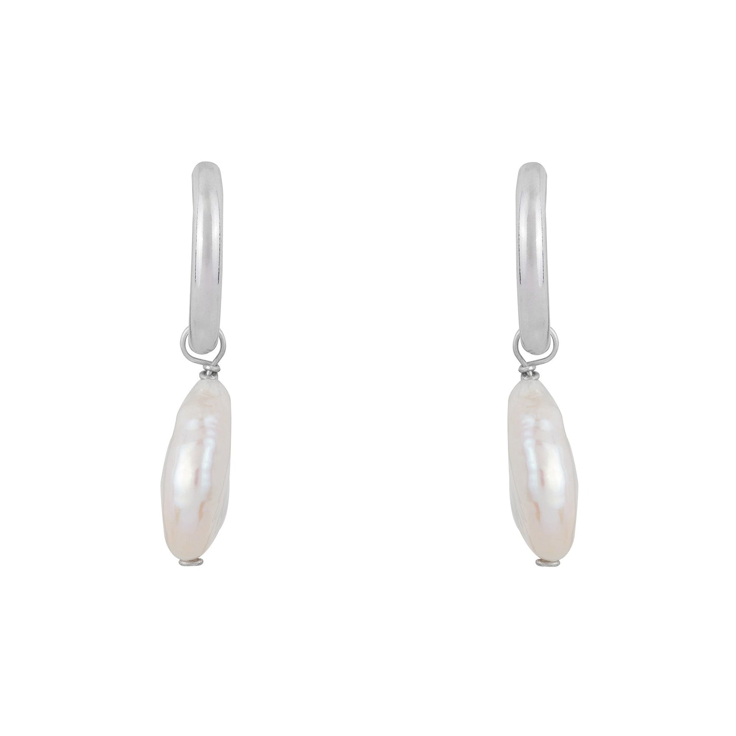 Round Pearl Drop Hoops: Silver