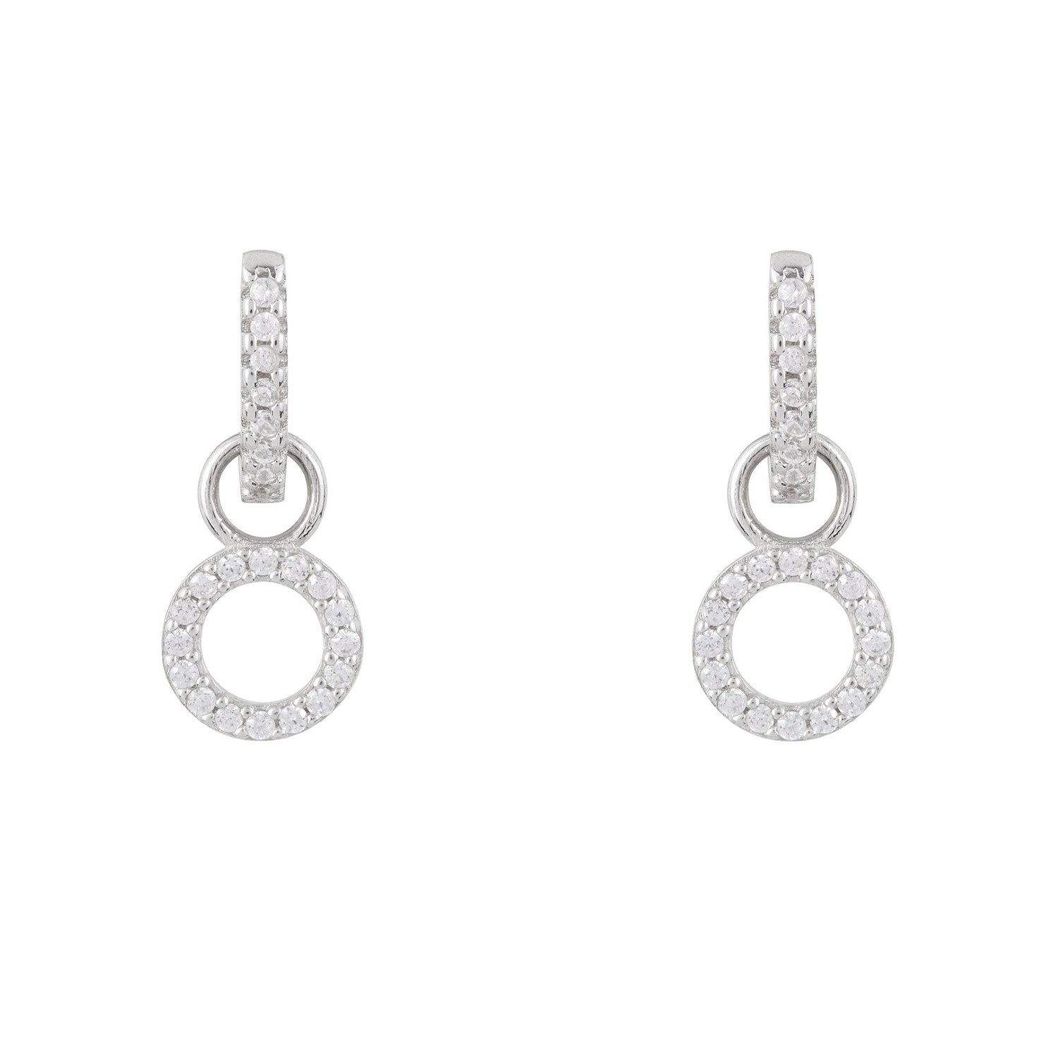 Circle Drop Hoop Huggie Earrings: Silver