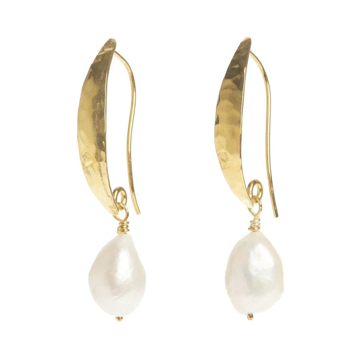 Hammered Gold Baroque Pearl Earrings