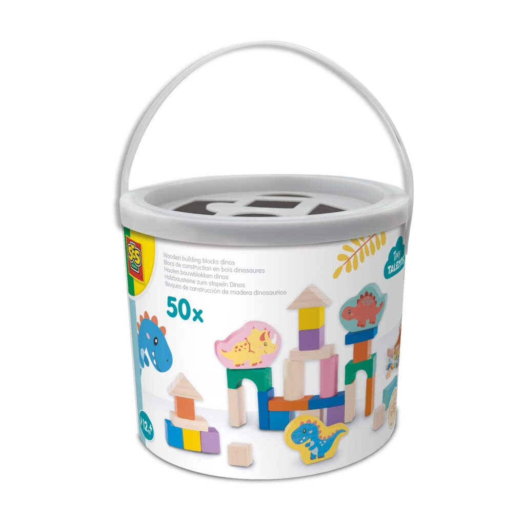 Wooden Building Blocks Dinos - 50pcs Bucket