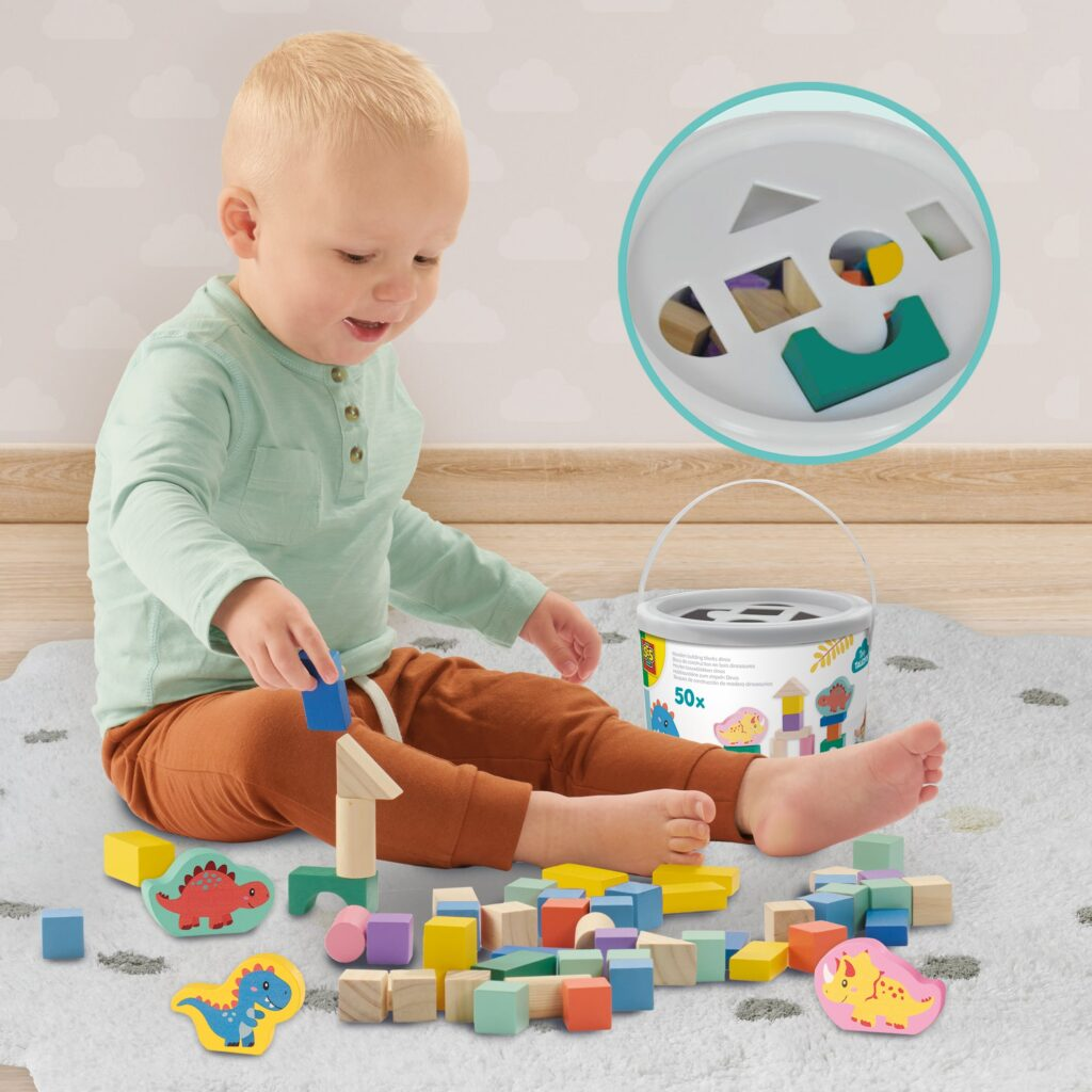 Wooden Building Blocks Dinos - 50pcs Bucket