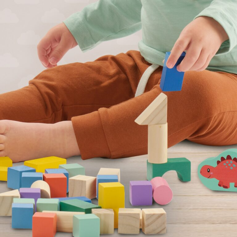 Wooden Building Blocks Dinos - 50pcs Bucket