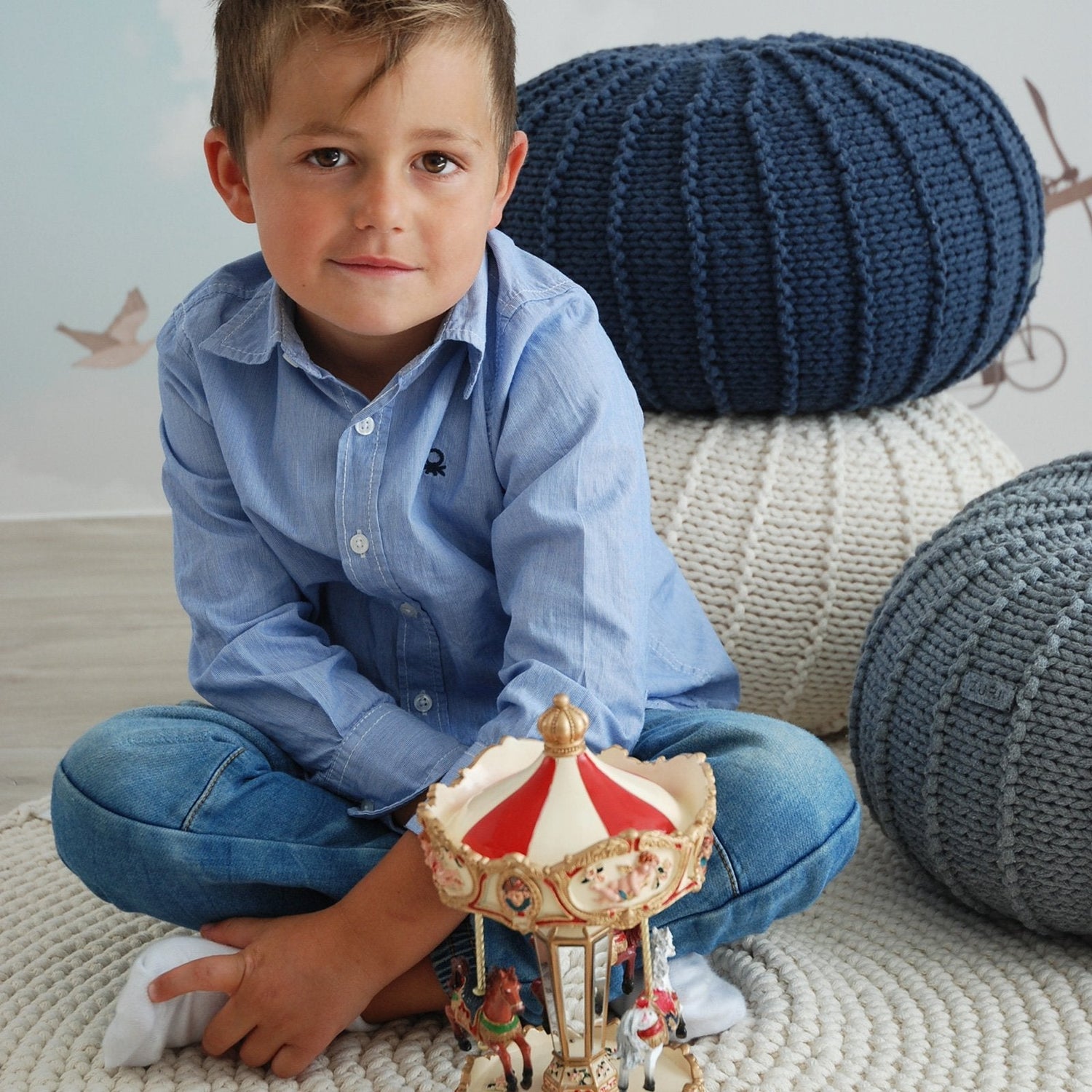 Knitted Pouffe, Small | DENIM BLUE