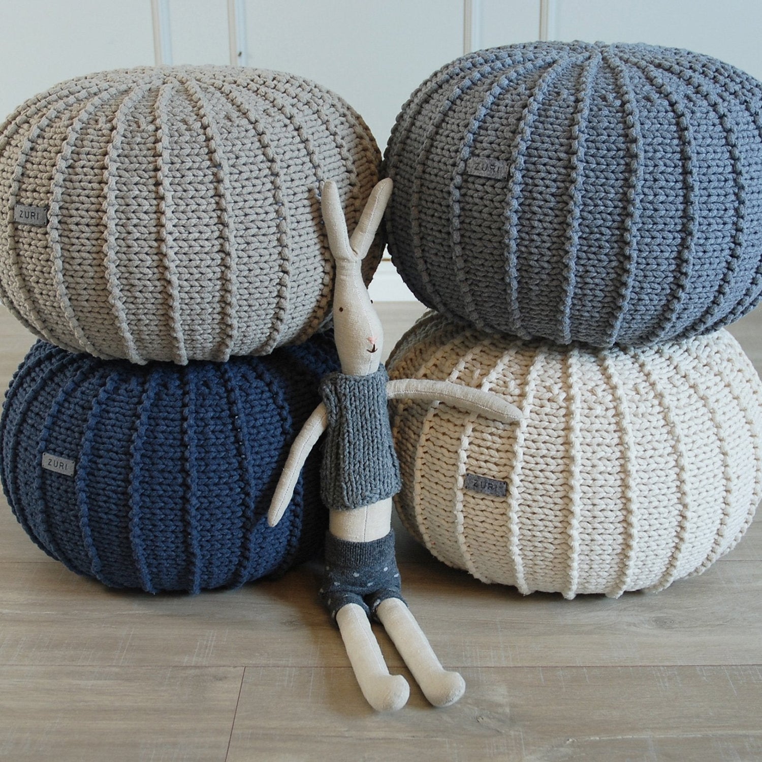 Knitted Pouffe, Small | DENIM BLUE