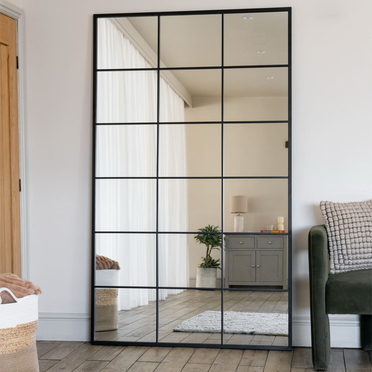 Kyō - Full Length Black Metal Rectangle Lattice Window Mirror - 200cm x 120cm