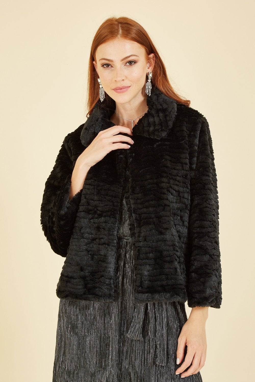 Mela Black Faux Fur Short Jacket