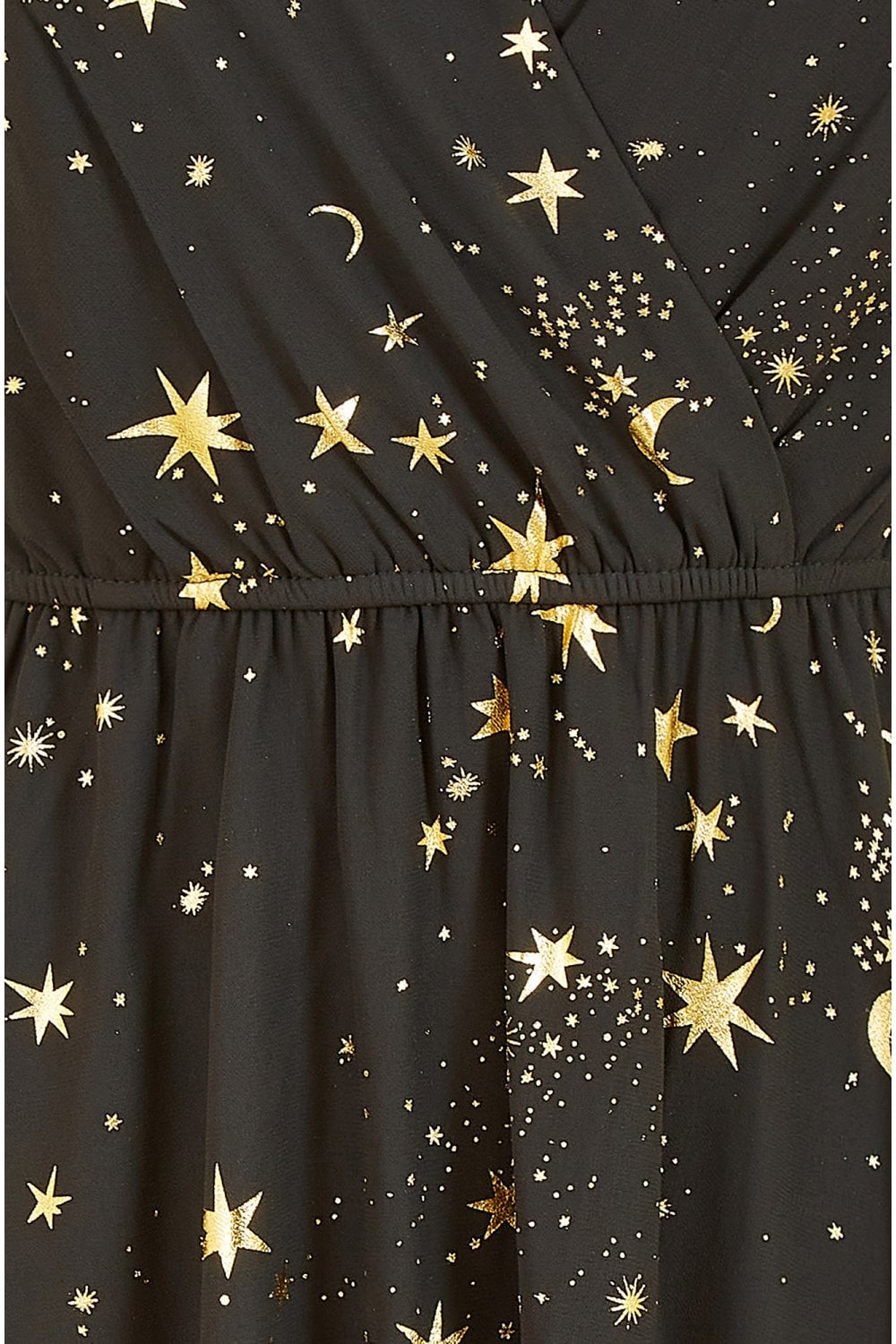 Mela Black Foil Star Print Wrap Skater Dress
