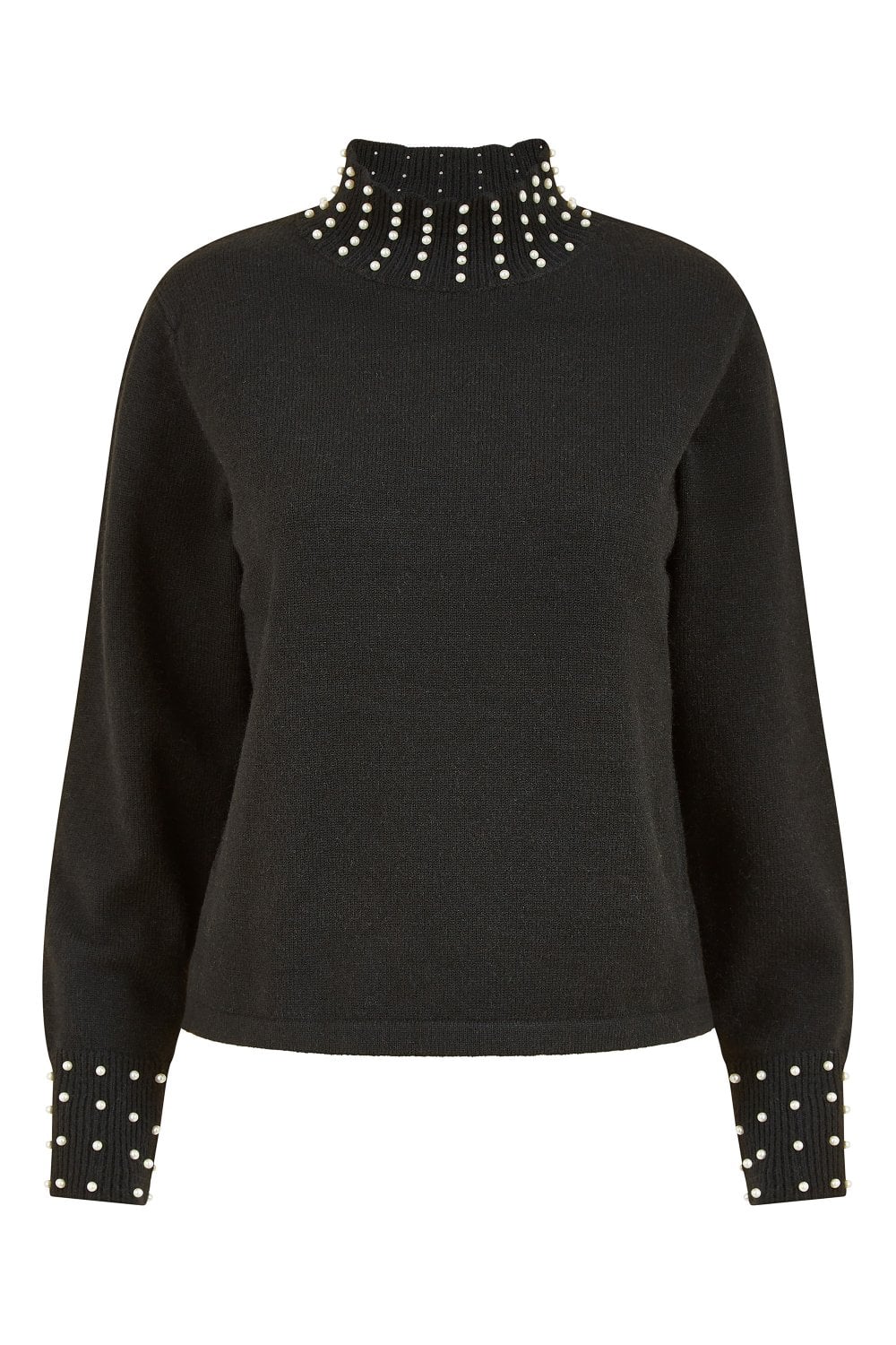 Mela Black Pearl Detail High Neck Jumper