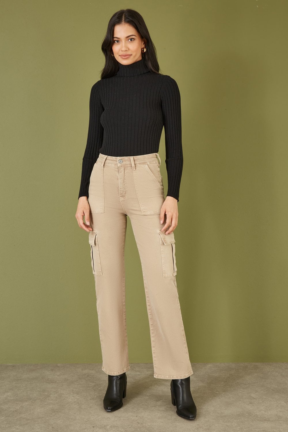 Mela Black Ribbed Knit Roll Neck Jumper