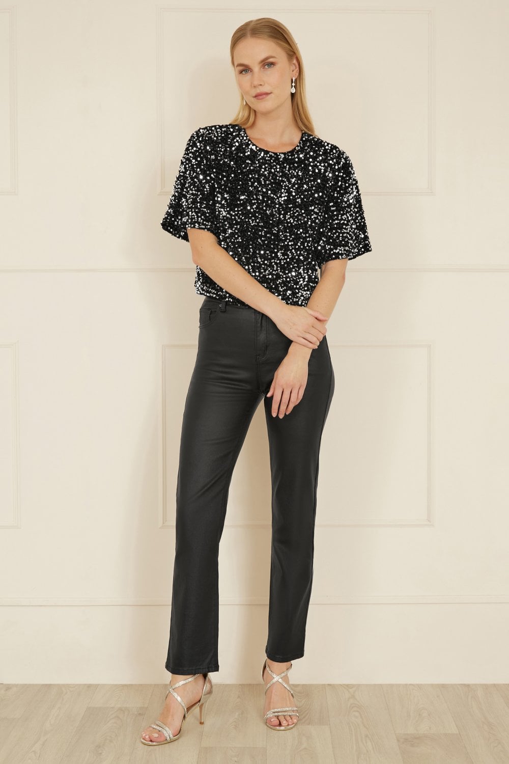 Mela Black Sequin Relaxed Fit Top