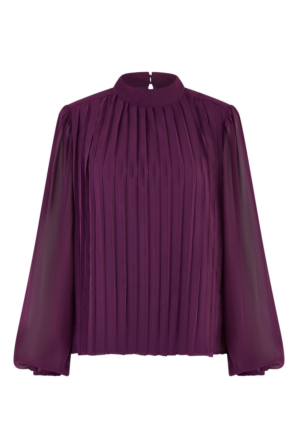 Mela Plum Pleated Long Sleeve Top With High Neck