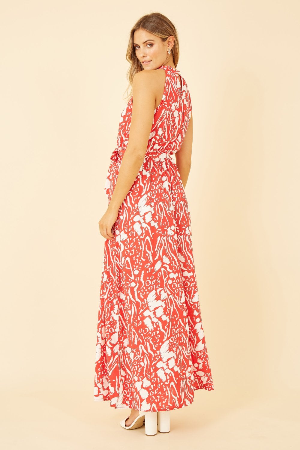 Mela Red Animal Print Halter Neck Maxi Dress