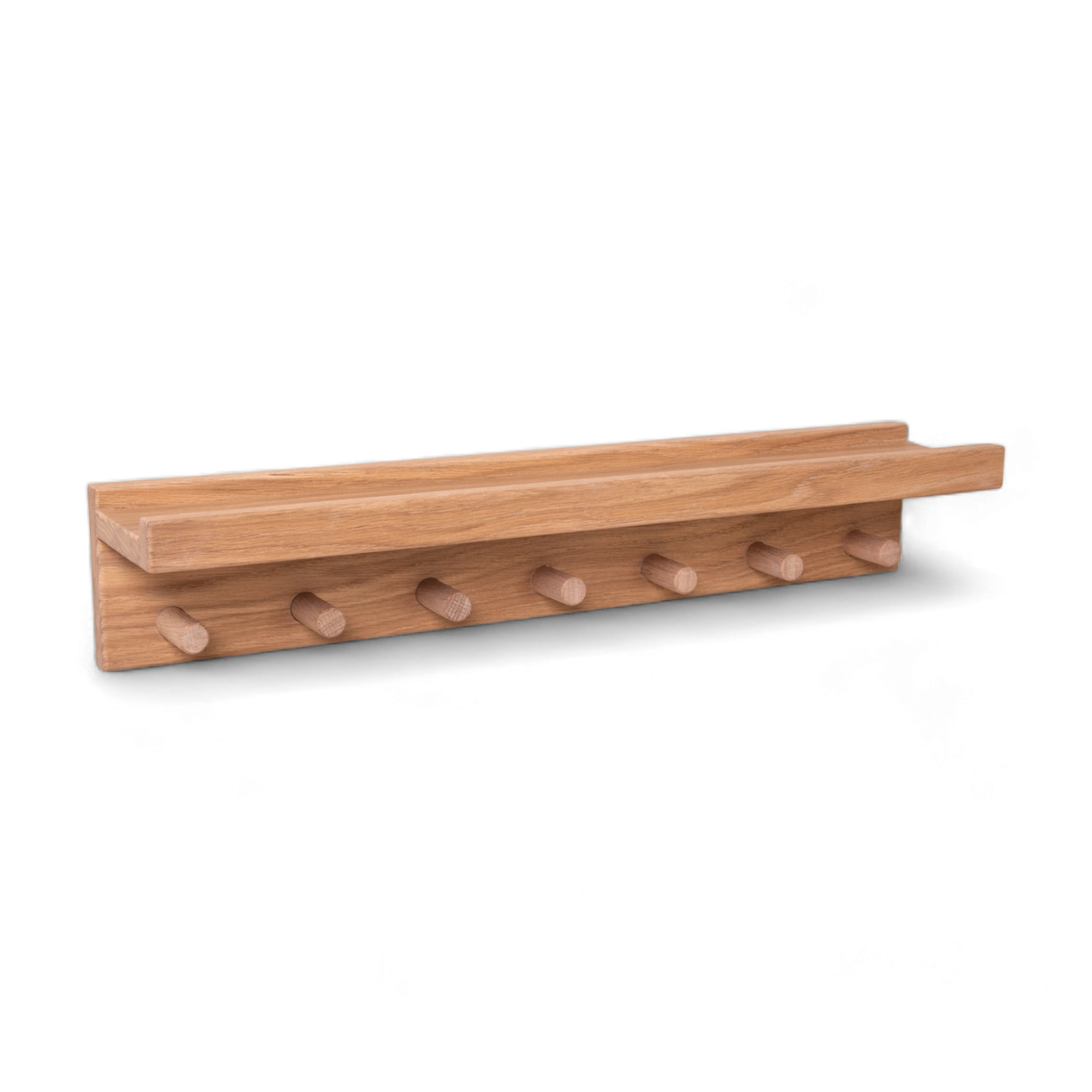 Signature Wall Shelf With Pegs - Solid Oak