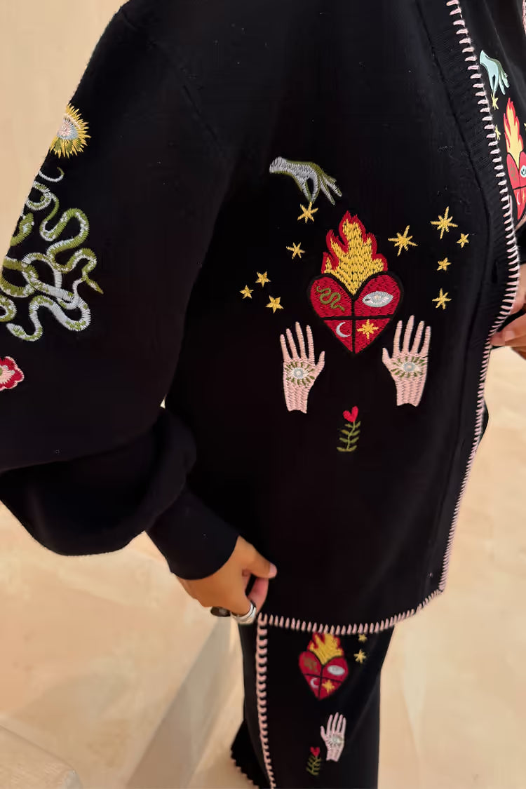 Black Night Garden Knit Cardigan