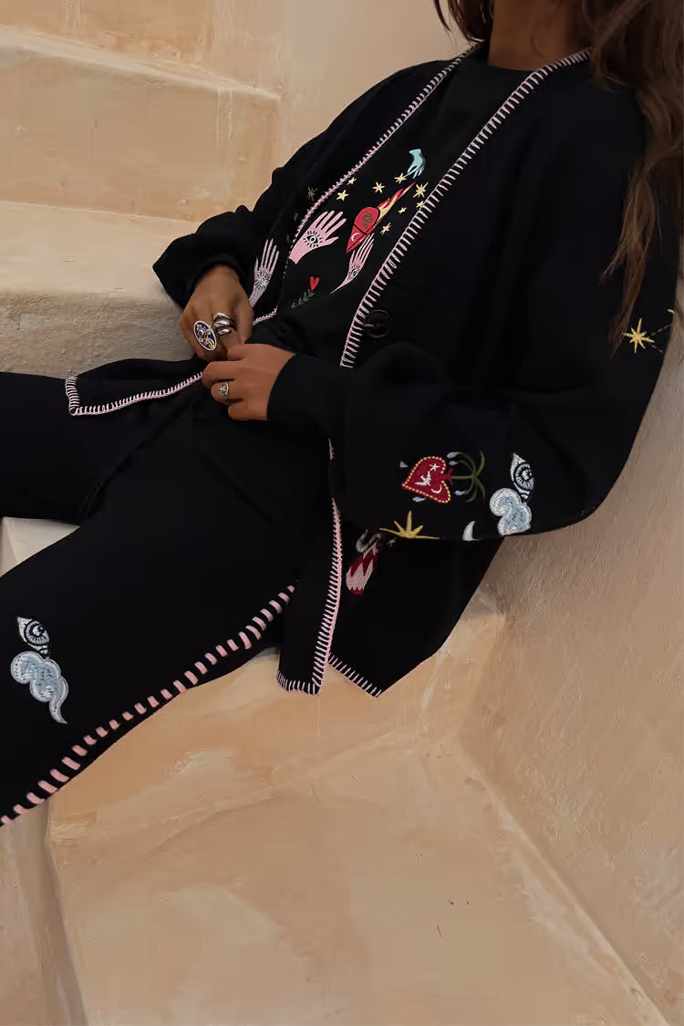 Black Night Garden Knit Cardigan