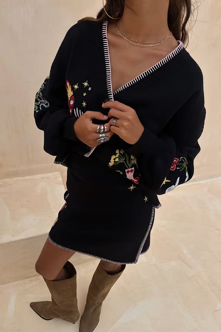 Black Night Garden Knit Cardigan