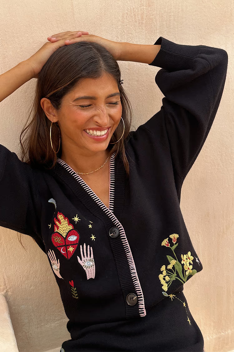 Black Night Garden Knit Cardigan