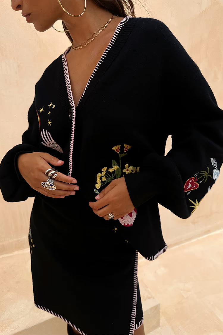 Black Night Garden Knit Cardigan