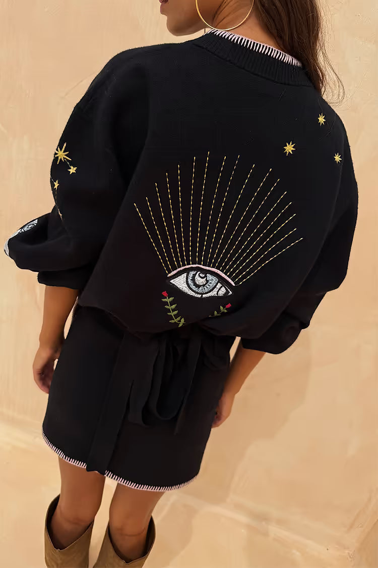 Black Night Garden Knit Cardigan