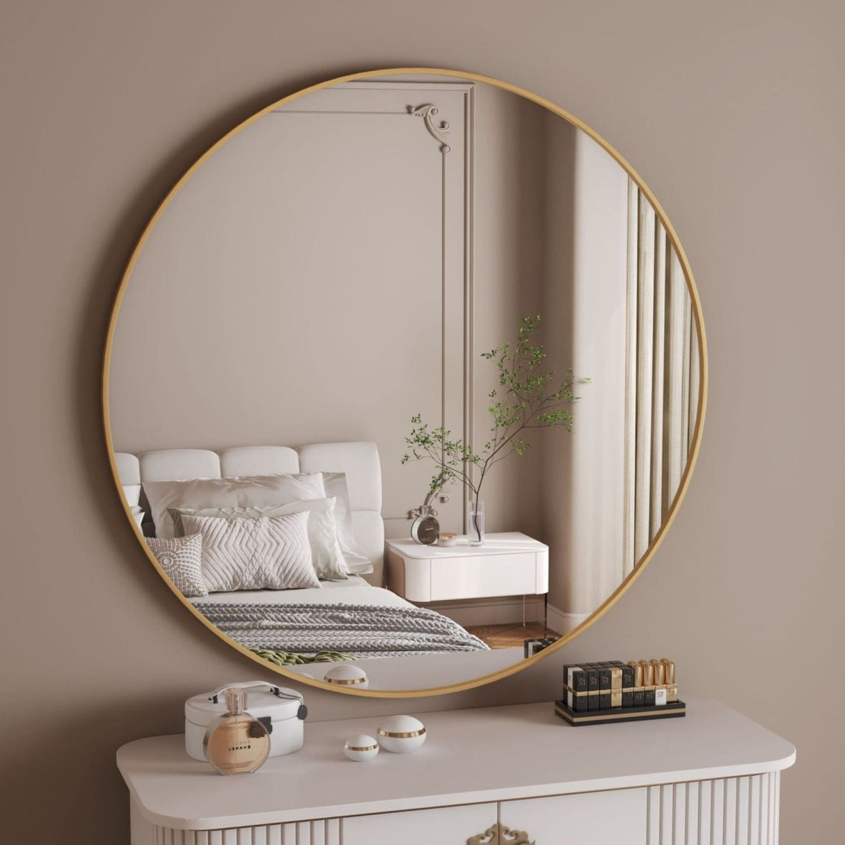 Rei - Large Round Gold Metal Circle Mirror - 90cm x 90cm