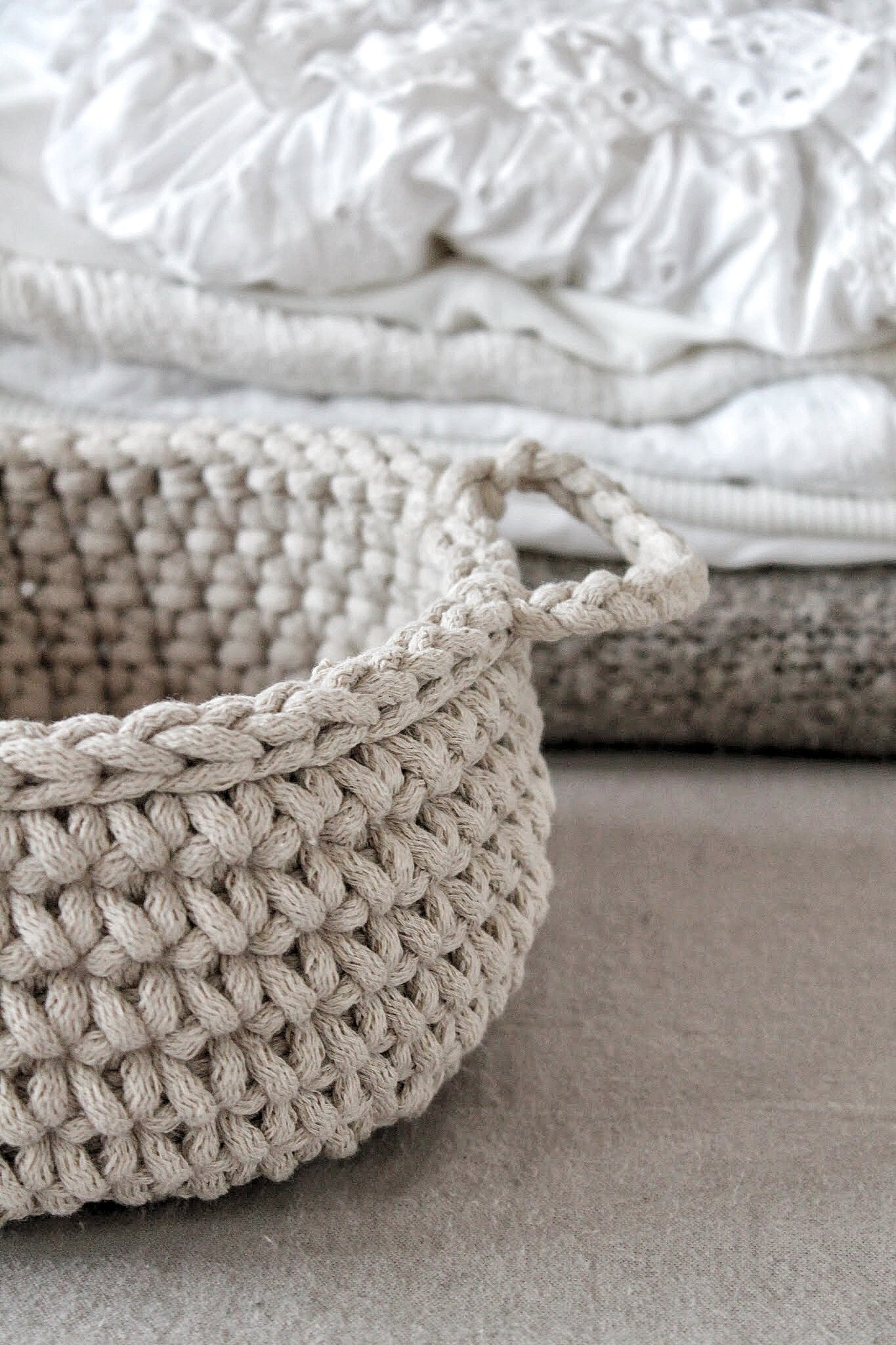 Crochet Flat Basket, Small | OATMEAL