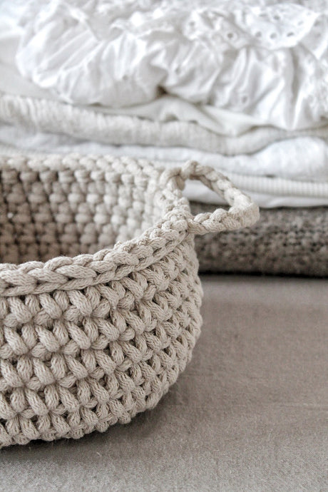 Crochet Flat Basket, Small | OATMEAL